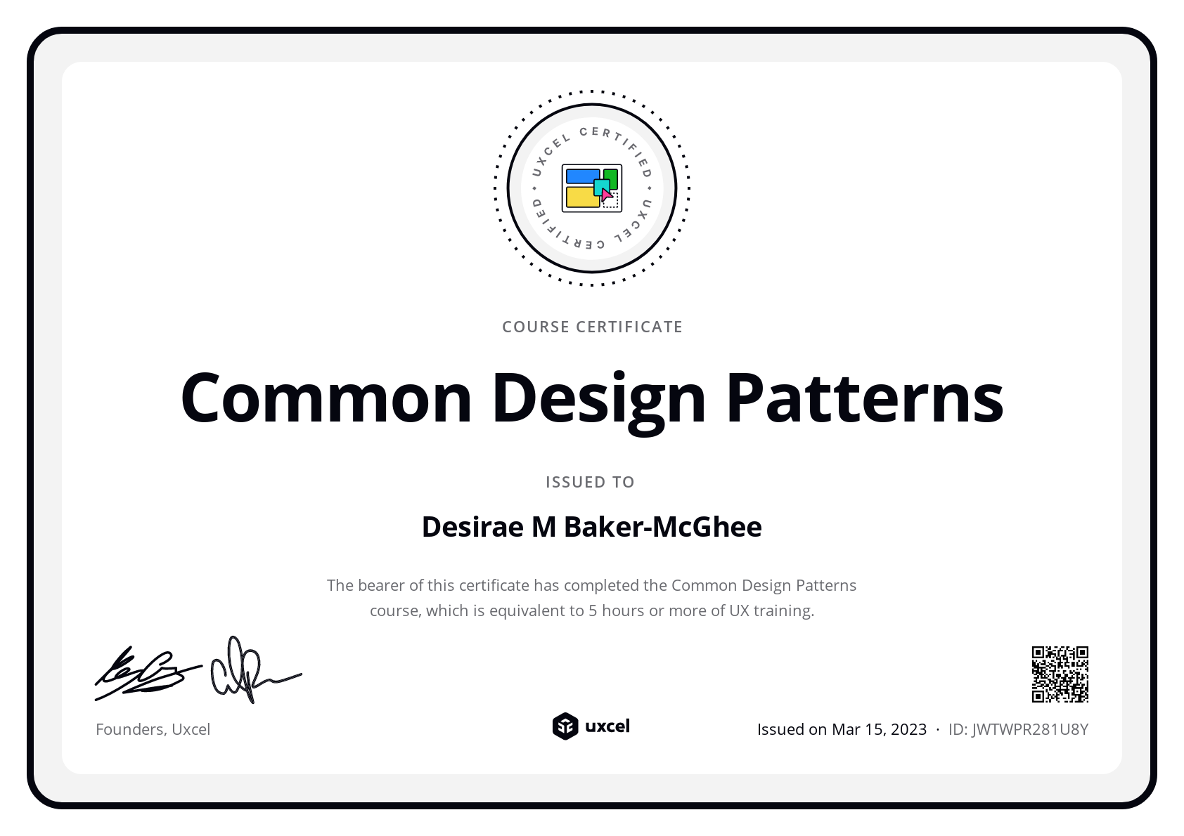 Desirae M Baker-McGhee's certificate